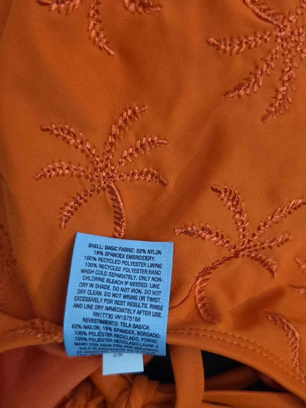 Shade & Shore Women's Palm Embroidered Plunge One Piece Swimsuit Orange High Leg